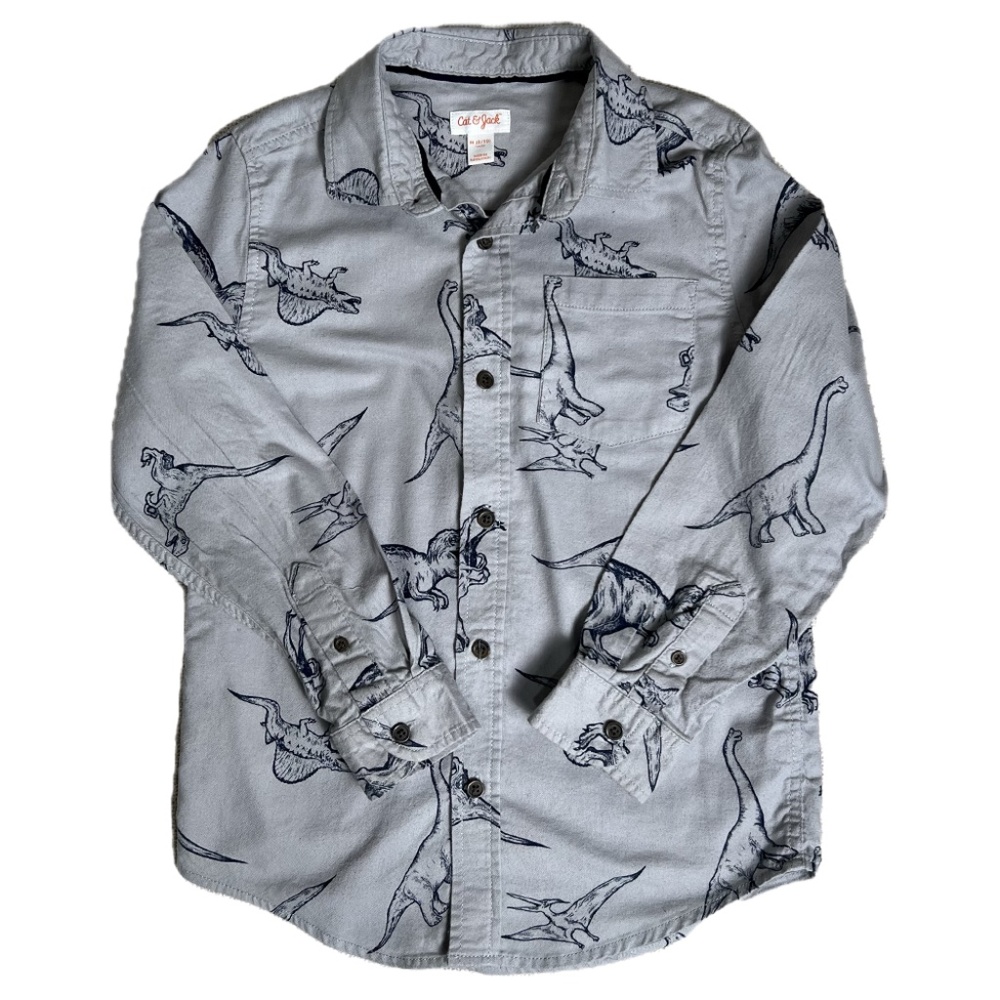 Cat & Jack Boys Size M (8/10) Dinosaur Print Long Sleeve Button Down Shirt